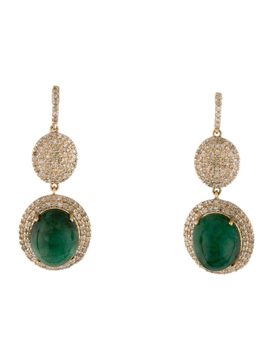 14K 10.99ctw Emerald & Diamond Drop Earrings