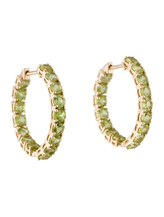 14K 6.53ctw Peridot Inside-Out Hoop Earrings