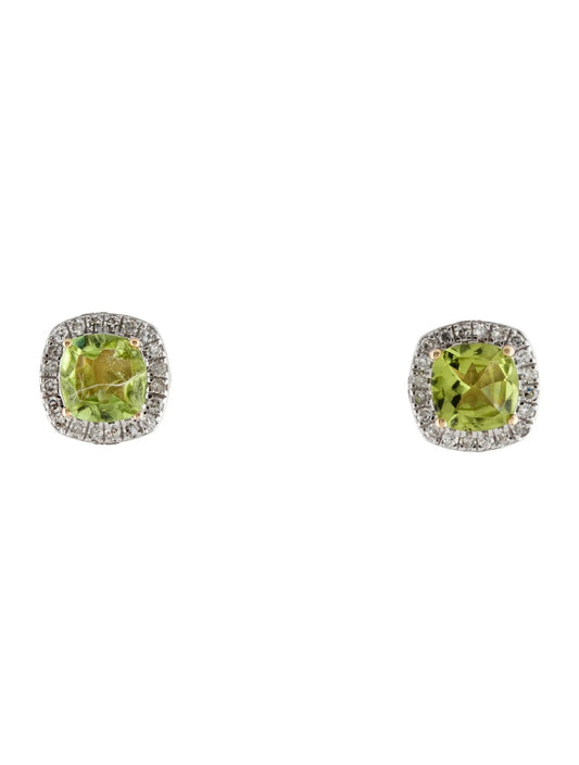 14K Peridot & Diamond Stud Earrings