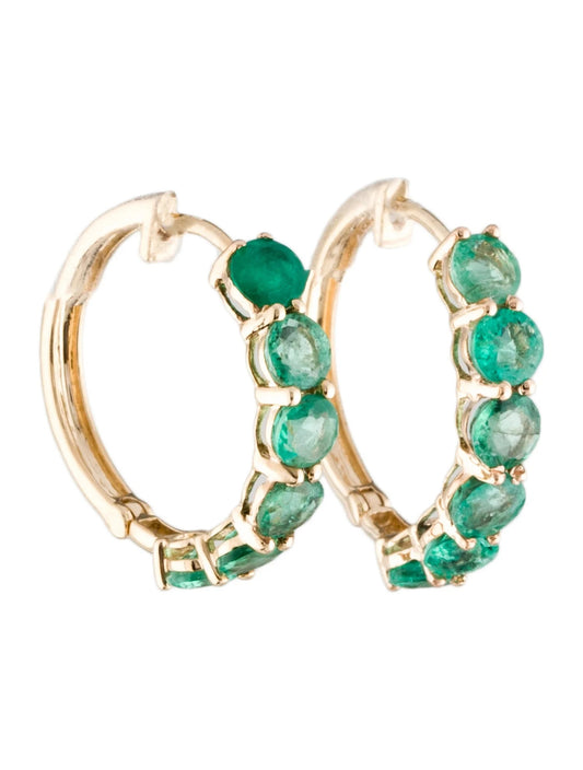 14K Emerald Hoop Earrings