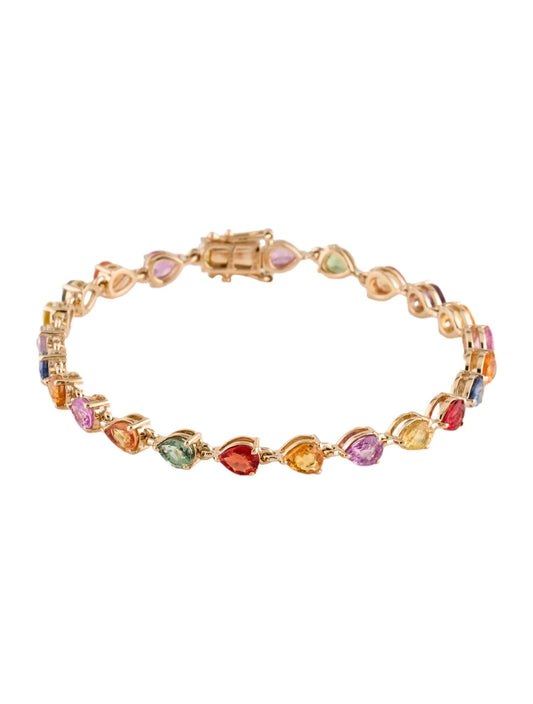 14K Multicolor 9.49ctw Sapphire Link Bracelet