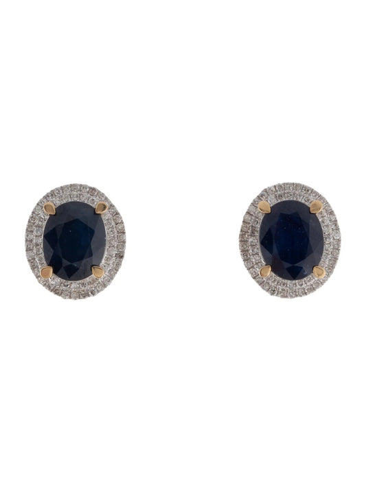 14K Sapphire & Diamond Stud Earrings