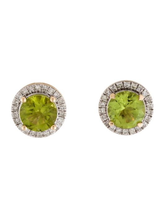 14K 2.70ctw Peridot & Diamond Halo Stud Earrings