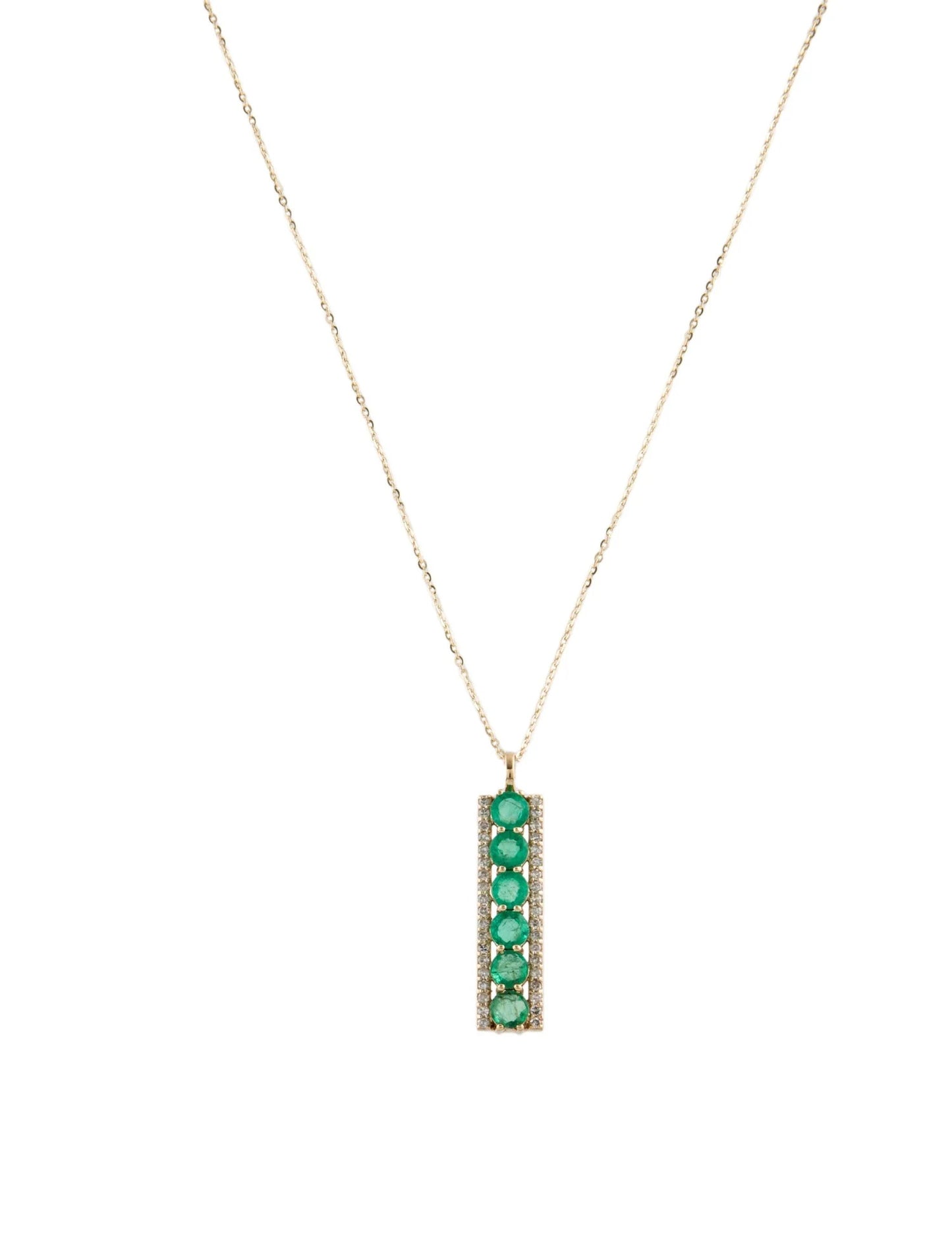 14K 1.45ctw Emerald & Diamond Pendant Necklace