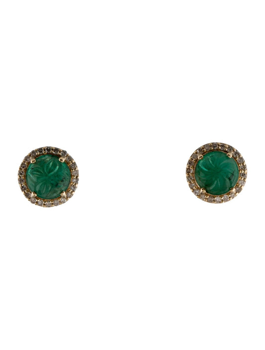 14K Emerald & Diamond Stud Earrings