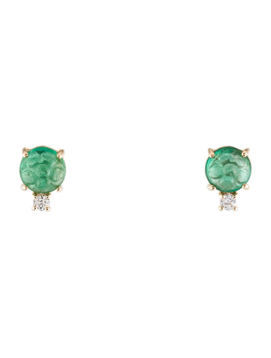 14K Emerald & Diamond Stud Earrings