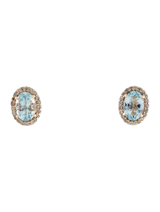 14K Aquamarine & Diamond Stud Earrings