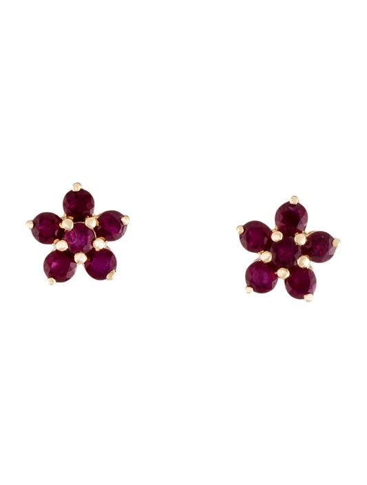 14K Ruby Cluster Stud Earrings