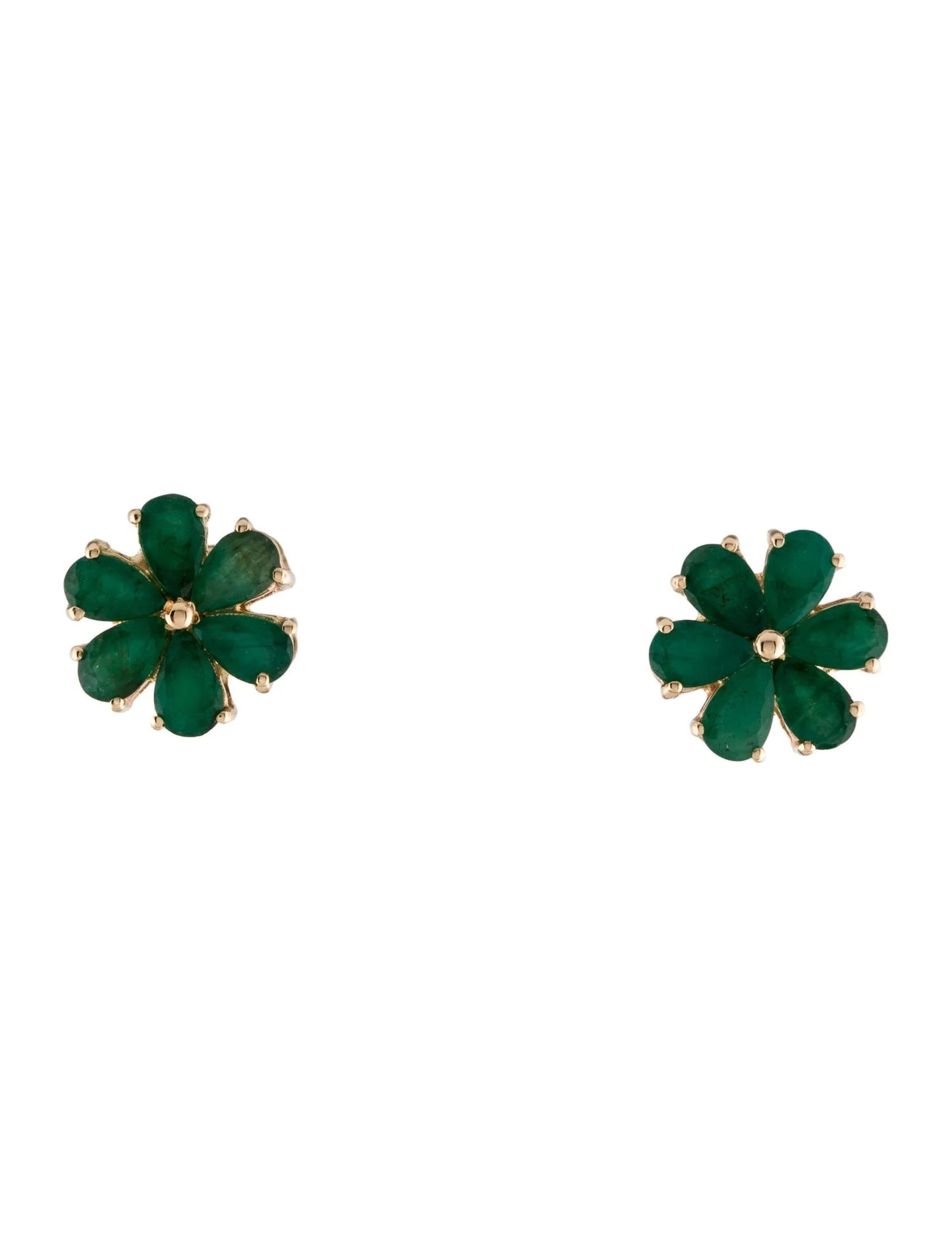 14K Emerald Flower Stud Earrings