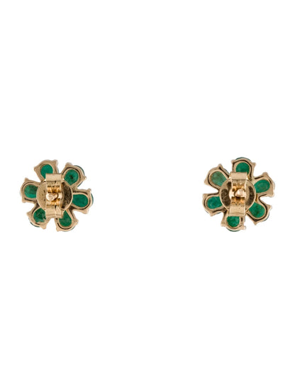 14K Emerald Flower Stud Earrings