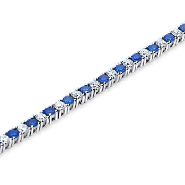 Simulated Blue Sapphire CZ Statement Tennis Bracelet in Sterling Silver