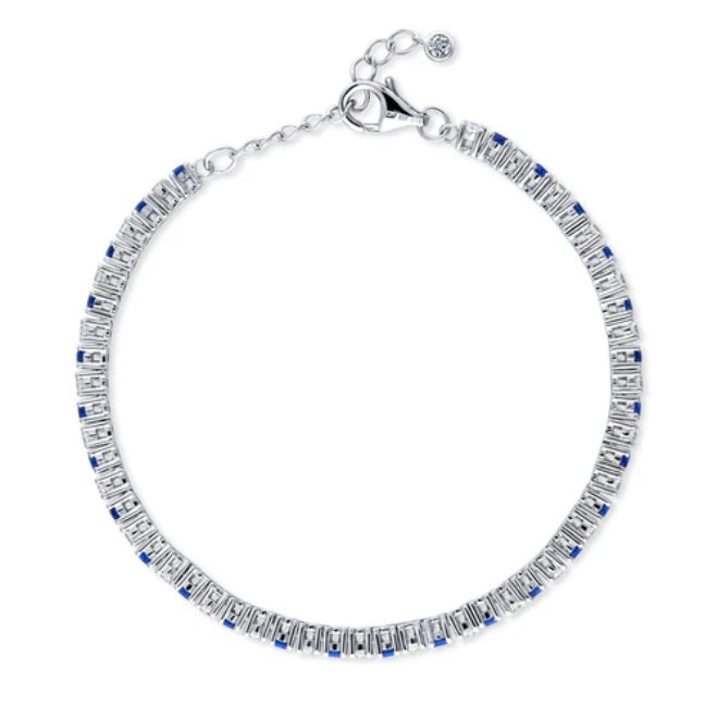 Simulated Blue Sapphire CZ Statement Tennis Bracelet in Sterling Silver