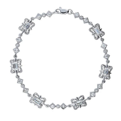 Art Deco CZ Chain Bracelet in Sterling Silver