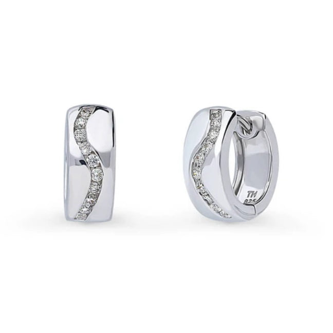 Wave CZ Small Huggie Earrings in Sterling Silver 0.56"