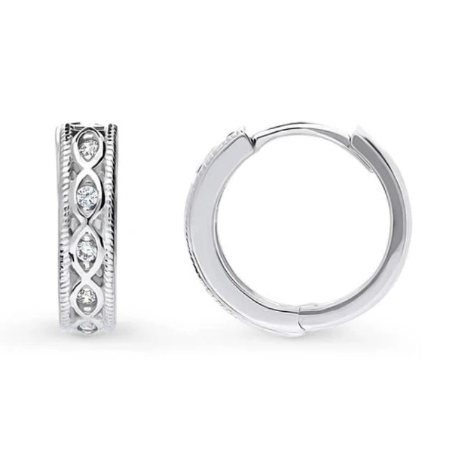 Woven CZ Medium Hoop Earrings in Sterling Silver 0.63"