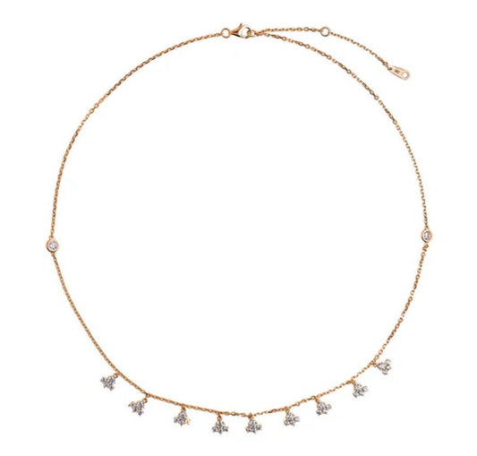 Cluster CZ Station Necklace in Rose Gold Flashed Sterling Silver