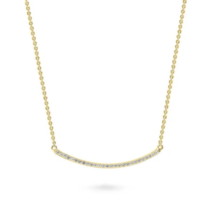 Bar CZ Pendant Necklace in Gold Flashed Sterling Silver