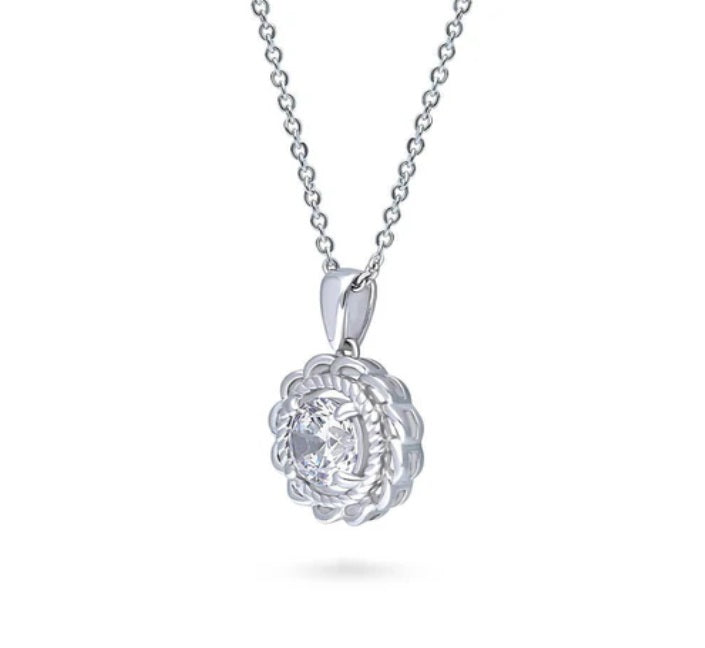 Solitaire Woven 1.25ct Round CZ Pendant Necklace in Sterling Silver