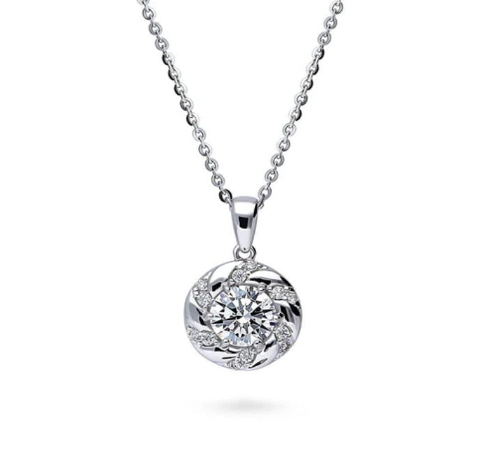 Wreath Woven CZ Pendant Necklace in Sterling Silver