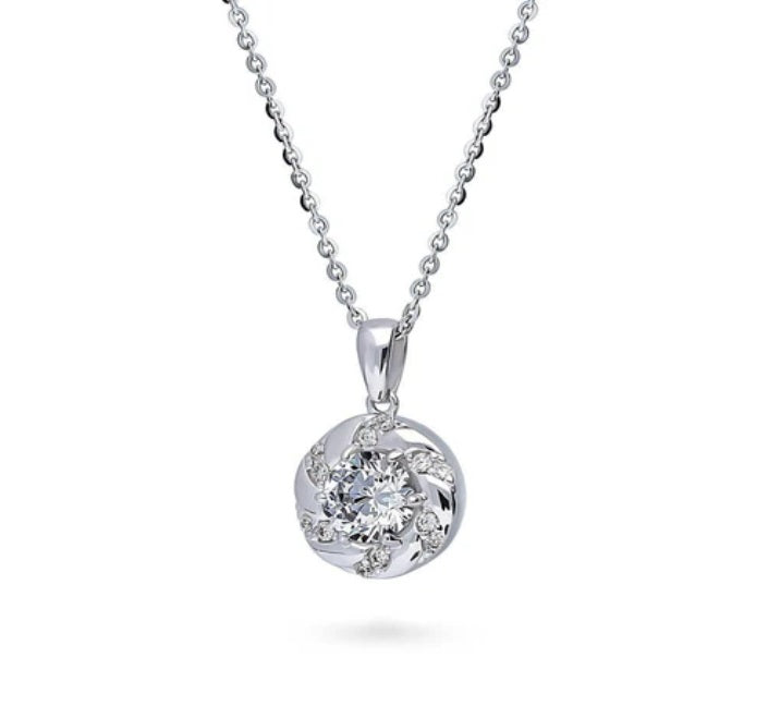 Wreath Woven CZ Pendant Necklace in Sterling Silver