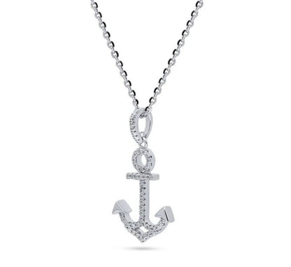 Anchor CZ Pendant Necklace in Sterling Silver