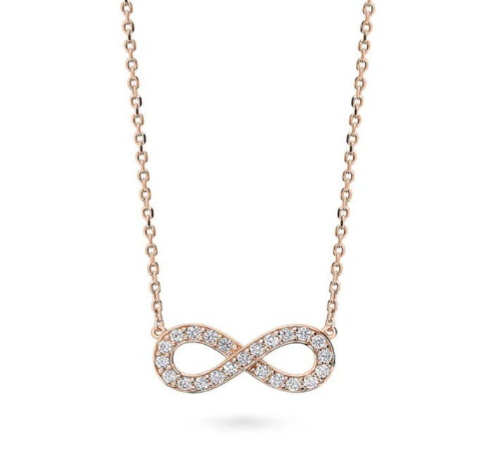 Infinity CZ Pendant Necklace in Rose Gold Flashed Sterling Silver