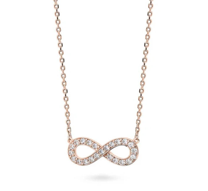 Infinity CZ Pendant Necklace in Rose Gold Flashed Sterling Silver