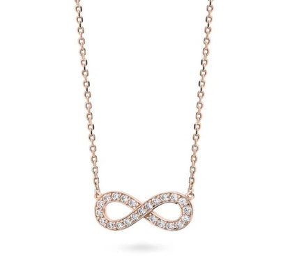 Infinity CZ Pendant Necklace in Rose Gold Flashed Sterling Silver