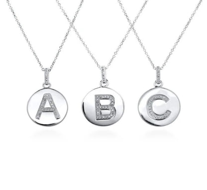 Initial Letter CZ Pendant Necklace in Sterling Silver