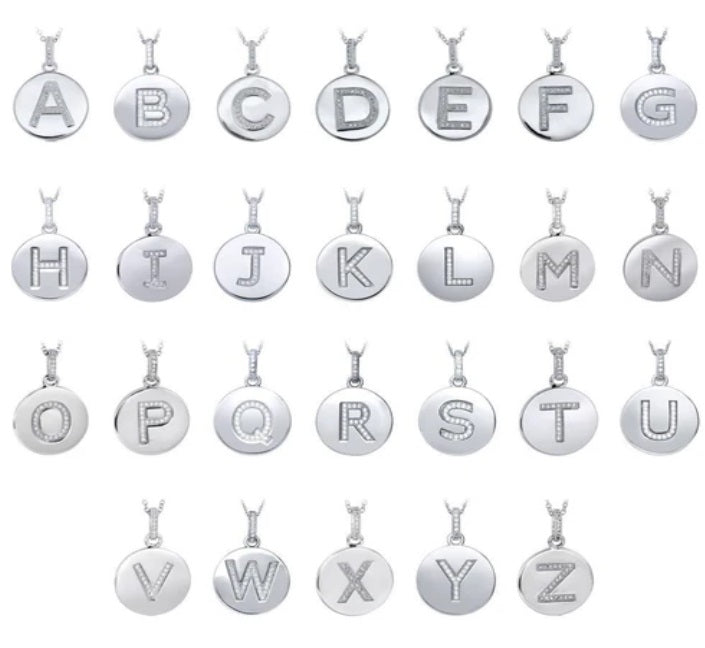 Initial Letter CZ Pendant Necklace in Sterling Silver