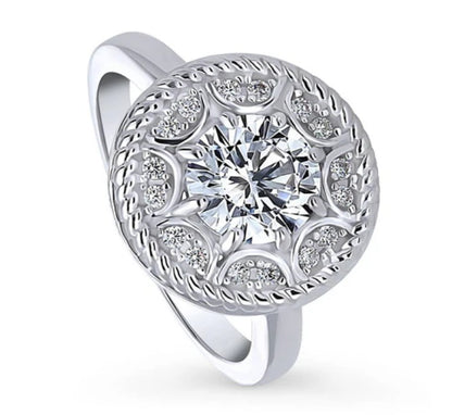 Cable Halo CZ Statement Ring in Sterling Silver