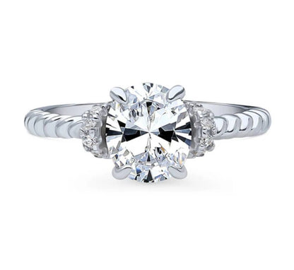 Woven Solitaire CZ Ring in Sterling Silver