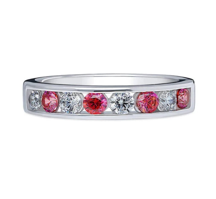 Red Channel Set CZ Stackable Half Eternity Ring in Sterling Silver