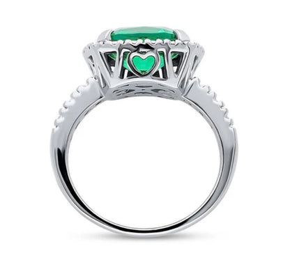 Halo Green Cushion CZ Statement Ring in Sterling Silver